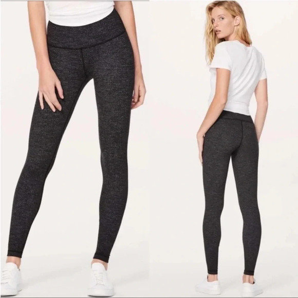 Lululemon Wunder Under HR Tight Luon Dark Gray Variegated Black High Waist B24 - Picture 1 of 9
